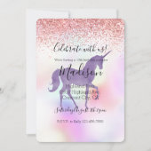 パープルユニコーンレインボーピンクグリッタースパークル 招待状 (正面)