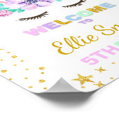 パープルユニコーン誕生日パーティー歓迎サイン ポスター (角)