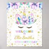 パープルユニコーン誕生日パーティー歓迎サイン ポスター (正面)