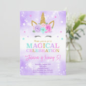 パープルユニコーン誕生日招待状 招待状 (スタンド正面)