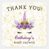 パープルユニコーン赤ちゃんシャワー感謝していお気に入り スクエアシール (正面)