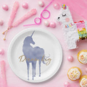 パープルユニコーン金ゴールドグリッタードリームビッグスパークル ペーパープレート (パーティー)