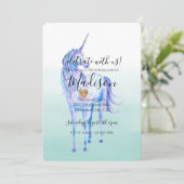 パープルユニコーン金ゴールドグリッターハートミントウォーター色 招待状 (スタンド正面)