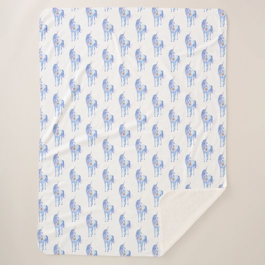 パープルユニコーン金ゴールドグリッターハート シェルパブランケット (正面)