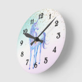 パープルユニコーン金ゴールドグリッターハート ラウンド壁時計 (傾斜)