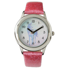 パープルユニコーン金ゴールドグリッターハート 腕時計