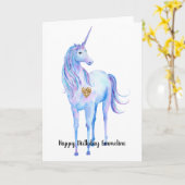 パープルユニコーン金ゴールドグリッターパーソナライズされたハート カード (黄色い花)