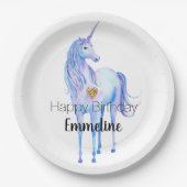 パープルユニコーン金ゴールドグリッターパーソナライズされたハート ペーパープレート (正面)