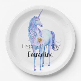 パープルユニコーン金ゴールドグリッターパーソナライズされたハート ペーパープレート