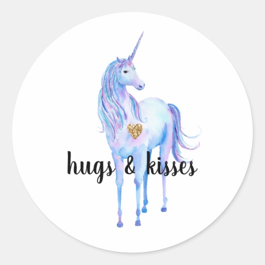 パープルユニコーン金ゴールドグリッターパーソナライズされたハート ラウンドシール (正面)