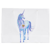 パープルユニコーン金ゴールドグリッターパーソナライズされたハート ラージペーパーバッグ (裏面)