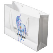 パープルユニコーン金ゴールドグリッターパーソナライズされたハート ラージペーパーバッグ (正面アングル)