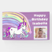 パープルユニパーソナライズされたコーンレインボー誕生日 横断幕 (横)
