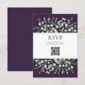 パープルユーカリQRコード結婚式RSVP エンクロージャーカード (正面/裏面)