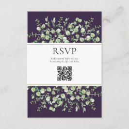 パープルユーカリQRコード結婚式RSVP エンクロージャーカード