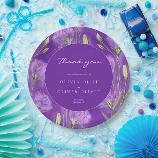 パープルユーストマ結婚スに感謝 ペーパープレート (パーティー)