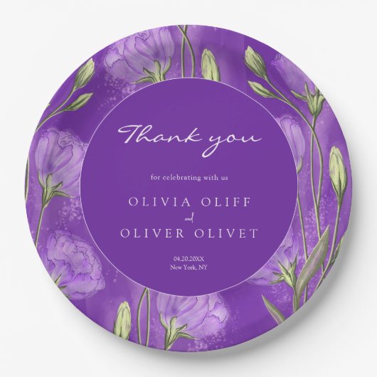 パープルユーストマ結婚スに感謝 ペーパープレート (正面)
