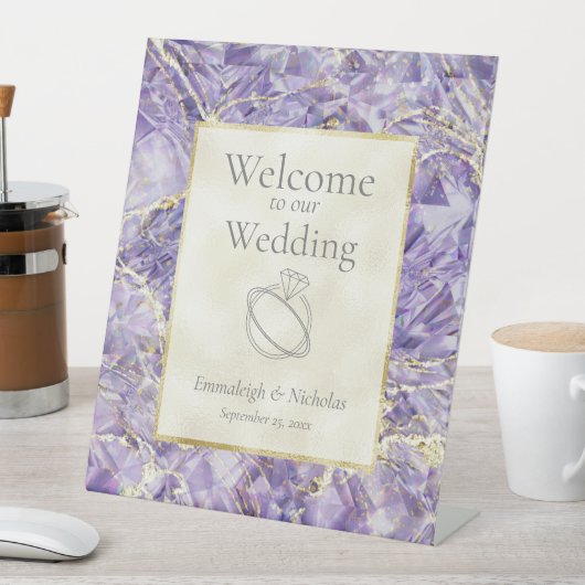 パープルユーフォリアアメジストゲ結婚ムストーン 台座サイン (インサイチュ)