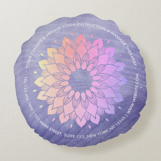 パープルヨガインストラクターバラ金ゴールドマンダラ ラウンドクッション (裏面)