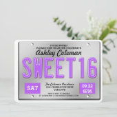 パープルライセンスプレートスウィート16パーティの招待状 招待状 (スタンド正面)