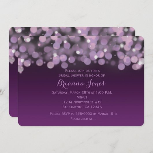 パープルライツナイトスカイウェディングパーティー招待状 招待状 (正面/裏面)