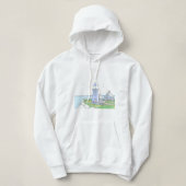 パープルライトハウスウィメンズフード付きスウェットシャツ パーカ (デザイン正面)