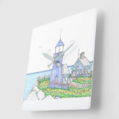 パープルライトハウスウォールクロック スクエア壁時計 (傾斜)