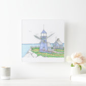 パープルライトハウスウォールクロック スクエア壁時計 (ホーム)