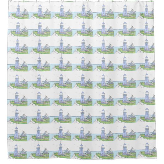 パープルライトハウスシャワーカーテン シャワーカーテン (正面)