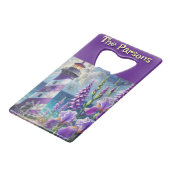 パープルライトハウス(フォックスグローブ&アイリス付パーソナライズされた) クレジットカード栓抜き (裏面アングル)