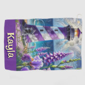 パープルライトハウス(フォックスグローブ&アイリス付パーソナライズされた) ゴルフタオル (横)