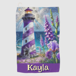 パープルライトハウス(フォックスグローブ&アイリス付パーソナライズされた) ゴルフタオル