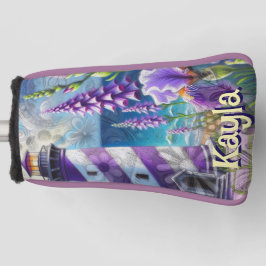 パープルライトハウス(フォックスグローブ&アイリス付パーソナライズされた) ゴルフヘッドカバー