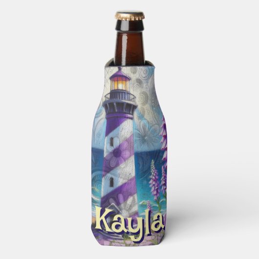 パープルライトハウス(フォックスグローブ&アイリス付パーソナライズされた) ボトルクーラー (ボトル正面)