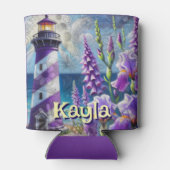 パープルライトハウス(フォックスグローブ&アイリス付パーソナライズされた) 缶クーラー (裏面)