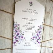 パープルライトブルーバラガーデンブーケ結婚ス オールインワン招待状