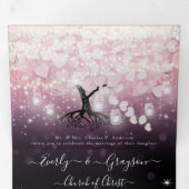 パープルライト赤面ピンクハートリーフ結婚ズ 三つ折り招待状 (内部最初)