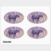 パープルライノセロスアニマルプリント 楕円形シール (シート)