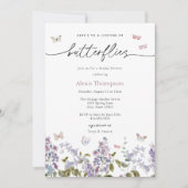 パープルライフオブ蝶ブライダルシャワー 招待状 (正面)