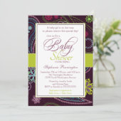 パープルライムフローラペイズリーベビーシャワー招待 招待状 (スタンド正面)