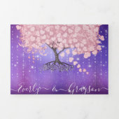 パープルライラックとピンクのハートの葉の木の結婚式のトライ- 三つ折り招待状 (カバー)