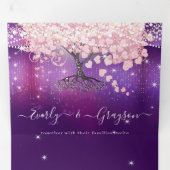 パープルライラックとピンクのハートの葉の木の結婚式のトライ- 三つ折り招待状 (内部最初)