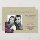 パープルライラックと麻の写真誓約更新招待状 招待状 (正面/裏面)