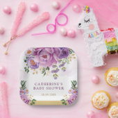 パープルライラックの花園で咲くベイビーシャワー ペーパープレート (パーティー)