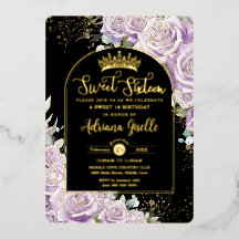パープルライラックフラワーブラックゴールドSweet16バースデー