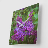 パープルライラック春の日 スクエア壁時計 (傾斜)