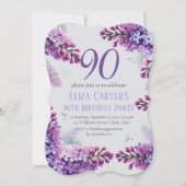 パープルライラック90周年フラワーレトロな誕生日 招待状 (正面)