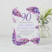 パープルライラック90周年フラワーレトロな誕生日 招待状 (スタンド正面)
