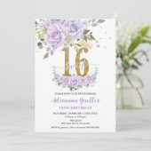 パープルライラック フローラル スイート シックスティーン 16歳の誕生日 招待状 (スタンド正面)