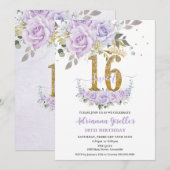 パープルライラック フローラル スイート シックスティーン 16歳の誕生日 招待状 (正面/裏面)